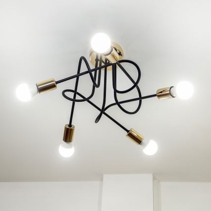 Piestiprināma griestu lustra OXFORD 5xE27/15W/230V zelta/melna