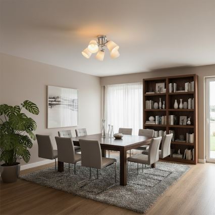 Piestiprināma griestu lustra PAFOS 5xE27/15W/230V ar spīdīgu hromētu apdari