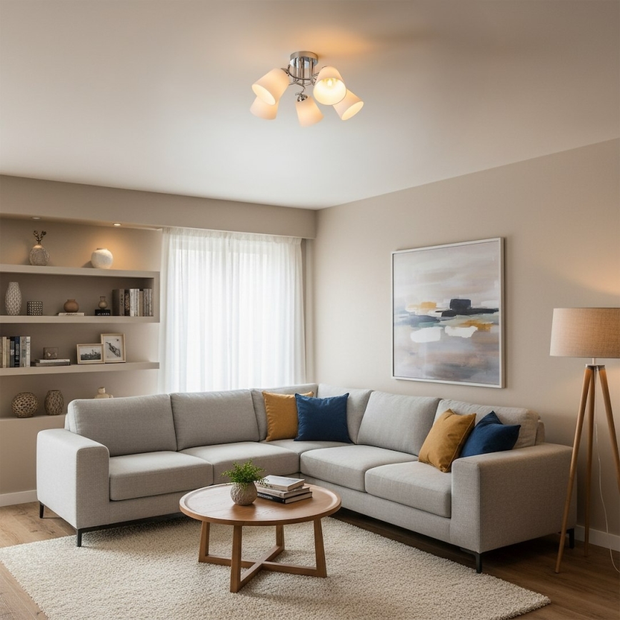 Piestiprināma griestu lustra PAFOS 5xE27/15W/230V ar spīdīgu hromētu apdari