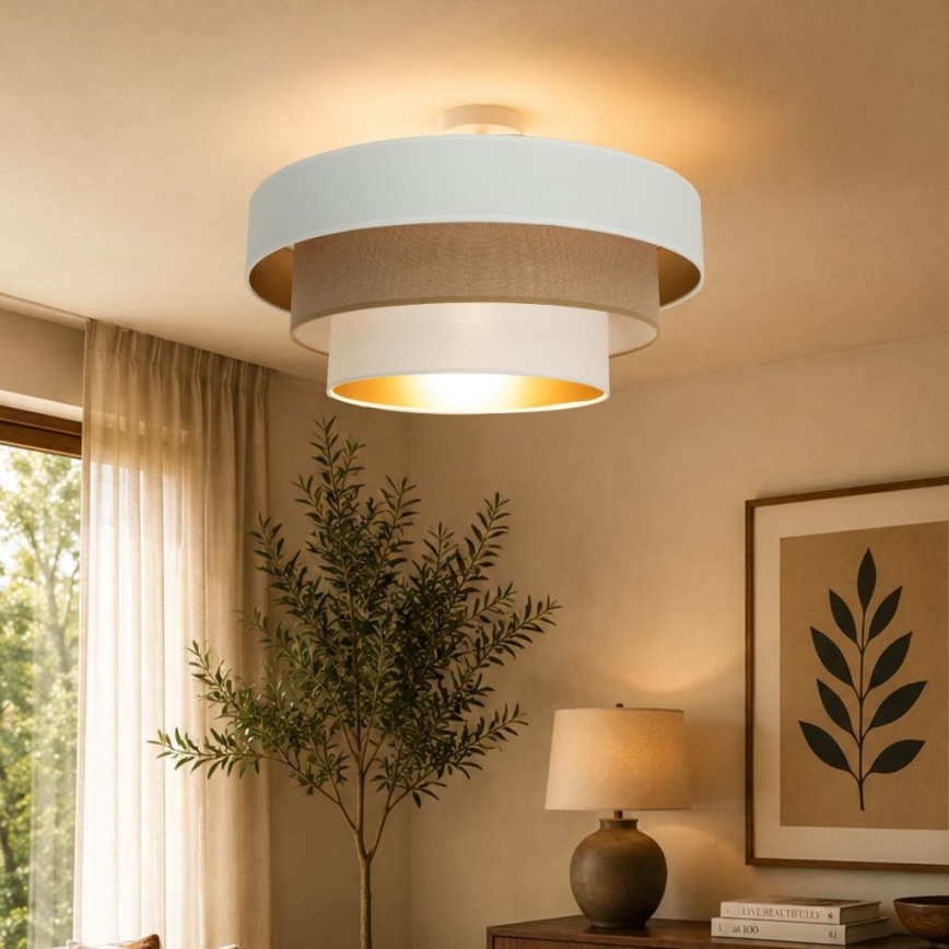 Piestiprināma griestu lustra WENTA 1xE27/60W/230V Ø 50 cm balta/brūna