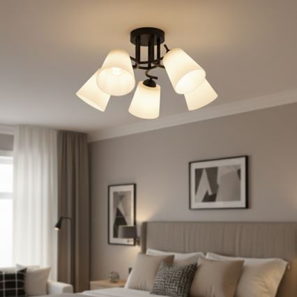Piestiprināms griestu lustrs PAFOS 5xE27/15W/230V melns