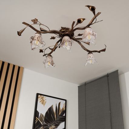 Piestiprināms griestu lustrs ROZETA 5xE14/40W/230V bronzas krāsā