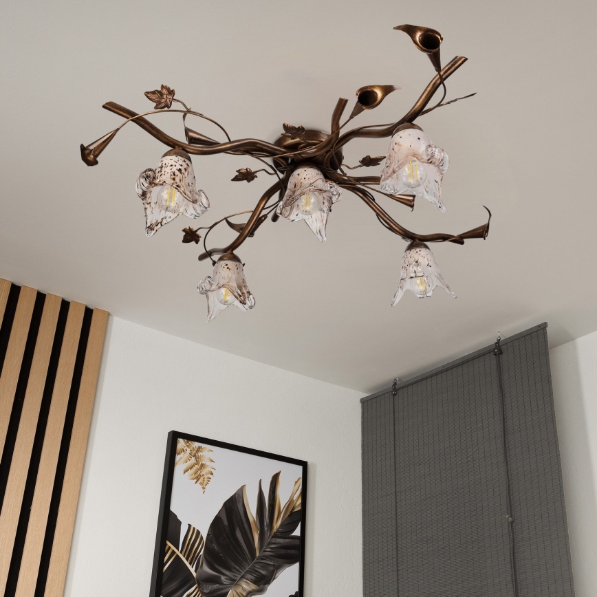 Piestiprināms griestu lustrs ROZETA 5xE14/40W/230V bronzas krāsā