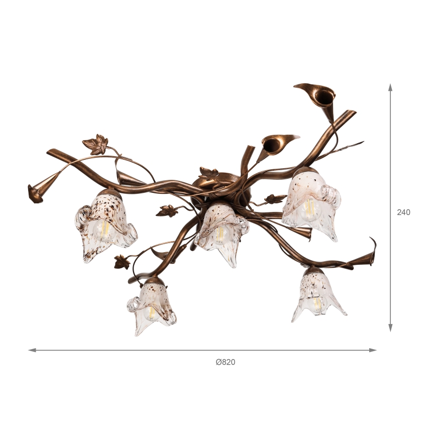 Piestiprināms griestu lustrs ROZETA 5xE14/40W/230V bronzas krāsā