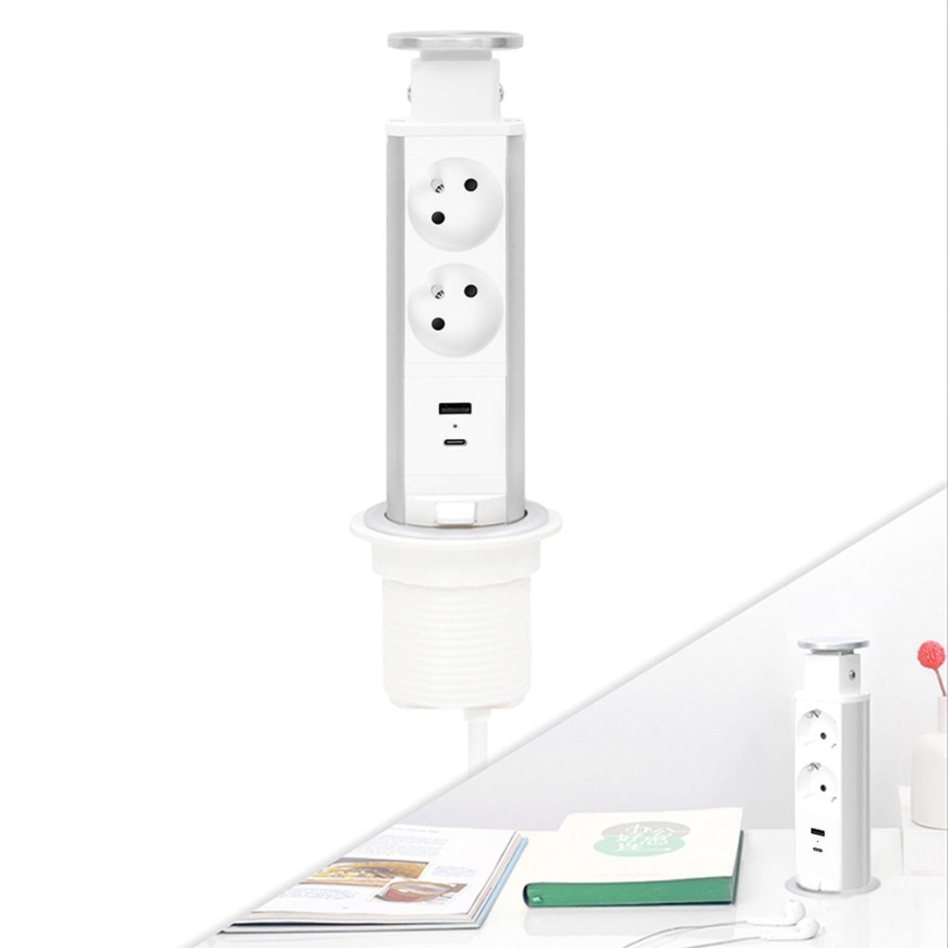 Pievienojams galda virsmas kontaktligzdu stabs, 2x 230 V + USB-A + USB-C