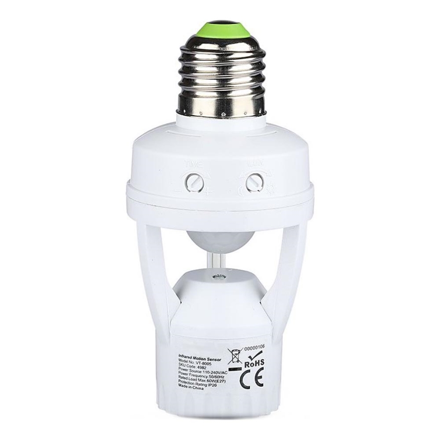 PIR sensors E27 spuldzei balta