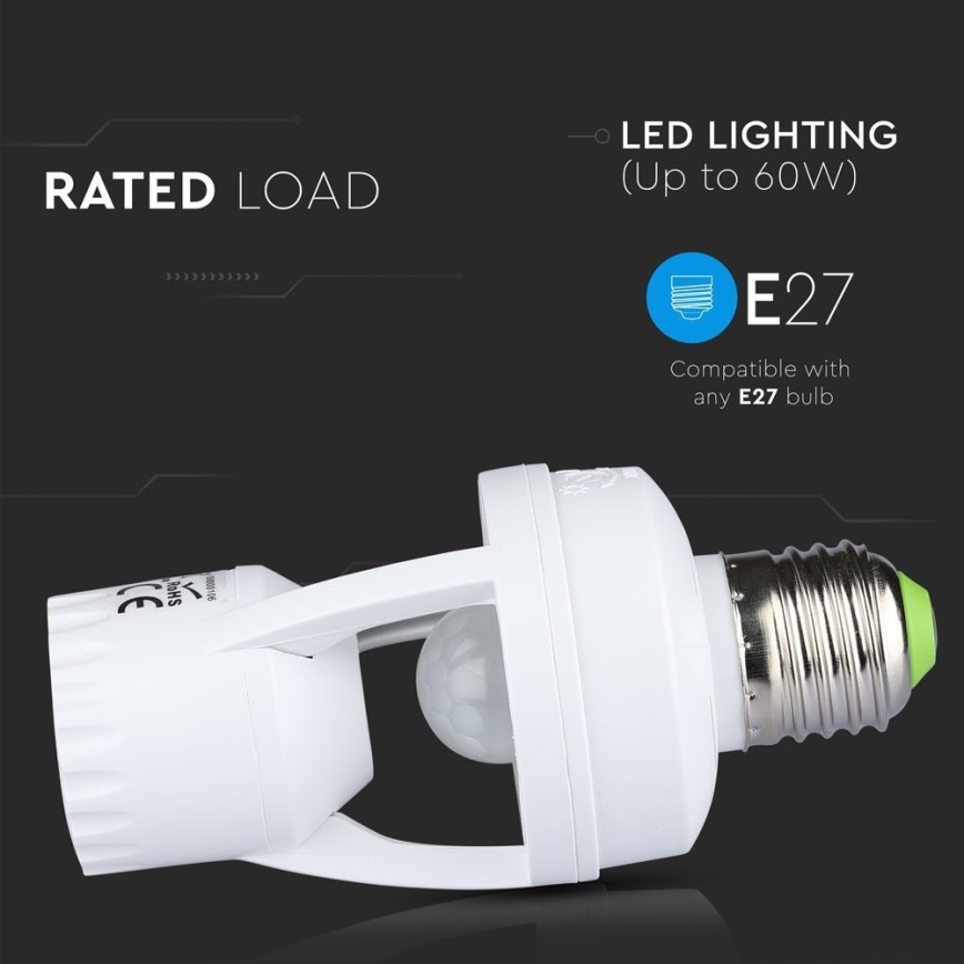 PIR sensors E27 spuldzei balta
