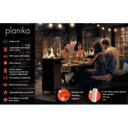 Planika - Āra gāzes kamīns 142x36 cm 8kW 1xAAA pelēks + aizsargpārsegs