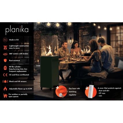 Planika - Āra gāzes kamīns 142x36 cm 8kW zaļa + aizsargapvalks