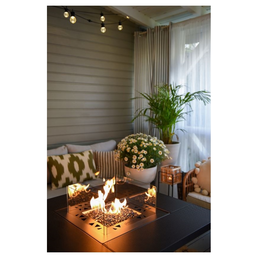 Planika - Āra gāzes kamīns 79,7x90 cm 10kW 1xAAA melna + aizsargapvalks