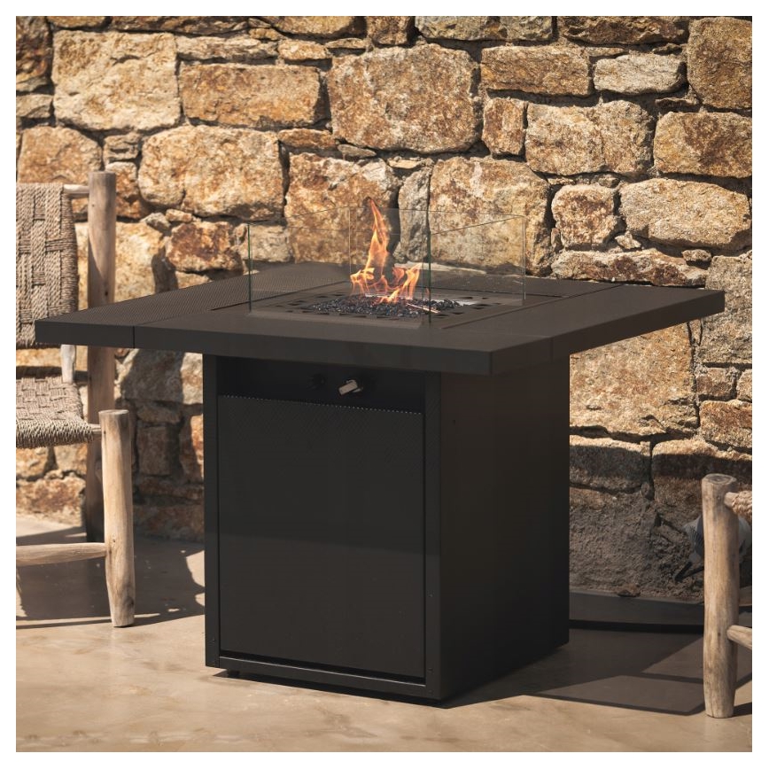 Planika - Āra gāzes kamīns 79,7x90 cm 10kW 1xAAA melna + aizsargapvalks