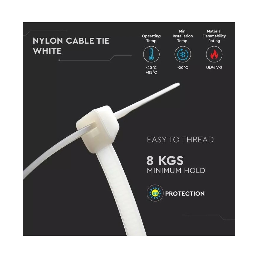 Plastmasas locīšanas josla2,5x100mm 100gab baltas