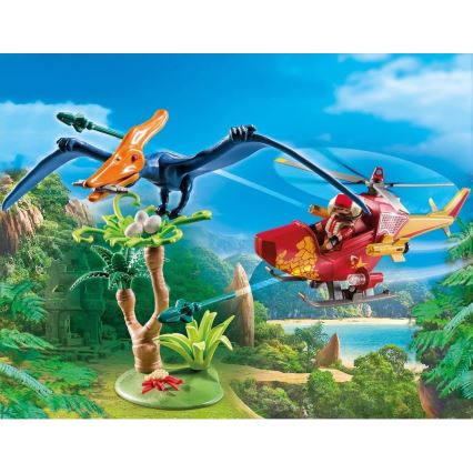 Playmobil - Bērnu konstruktora komplekts Helikopters ar pterodaktilu 39 gab.