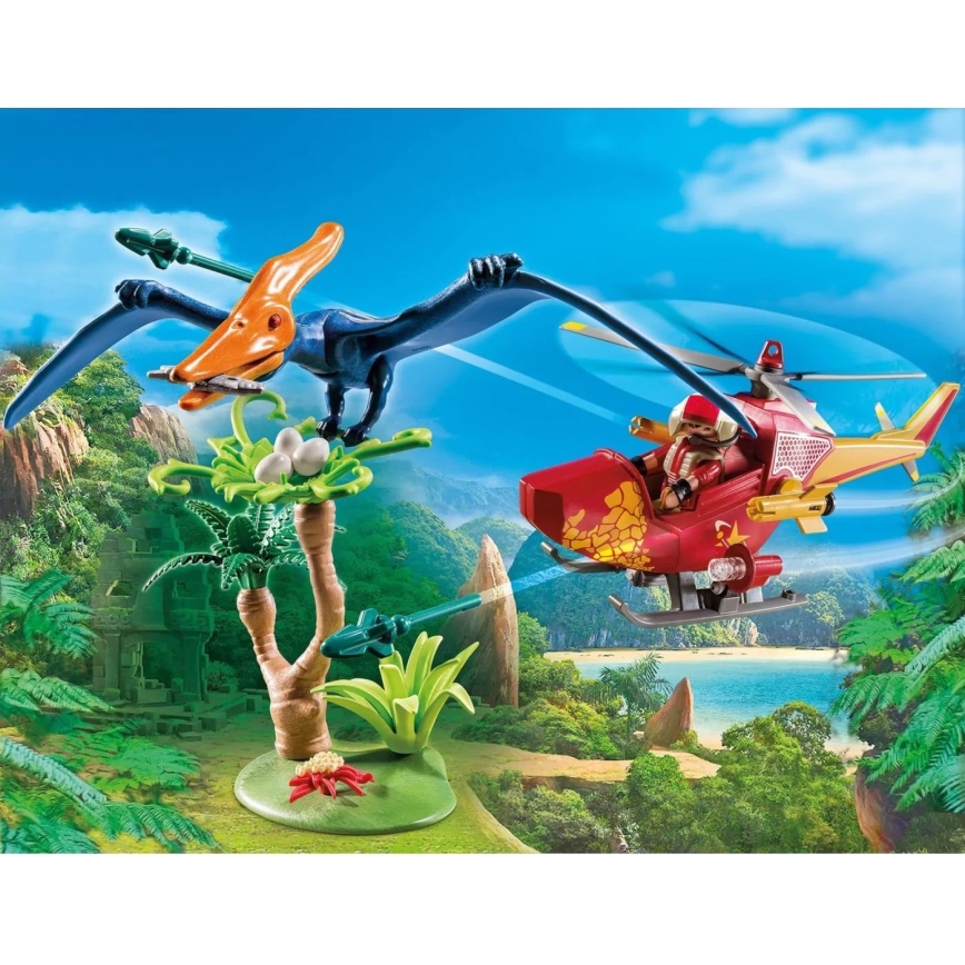 Playmobil - Bērnu konstruktora komplekts Helikopters ar pterodaktilu 39 gab.