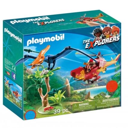 Playmobil - Bērnu konstruktora komplekts Helikopters ar pterodaktilu 39 gab.