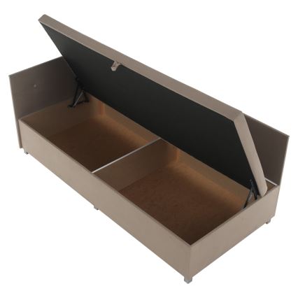 Polsterēta dīvāngulta AMSTERDAM 90x200 cm ar universālu galvgali un uzglabāšanas nodalījumu, bēša