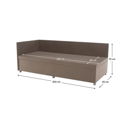 Polsterēta dīvāngulta AMSTERDAM 90x200 cm ar universālu galvgali un uzglabāšanas nodalījumu, bēša