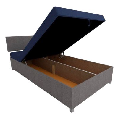 Polsterēta dīvāngulta DALLAS ar regulējamu pozicionēšanu un glabāšanas nodalījumu 108x205 cm pelēka/zila