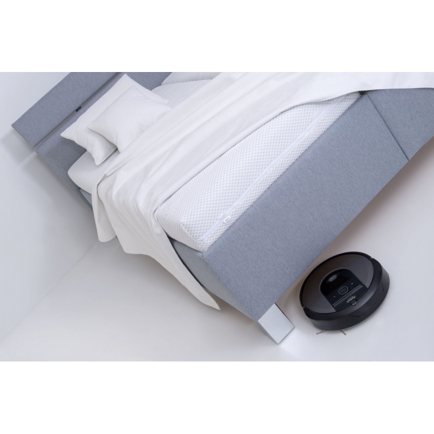 Polsterēta gulta ALIS 160x200 cm ar matraci un ietilpīgu uzglabāšanas nodalījumu, gaiši pelēka