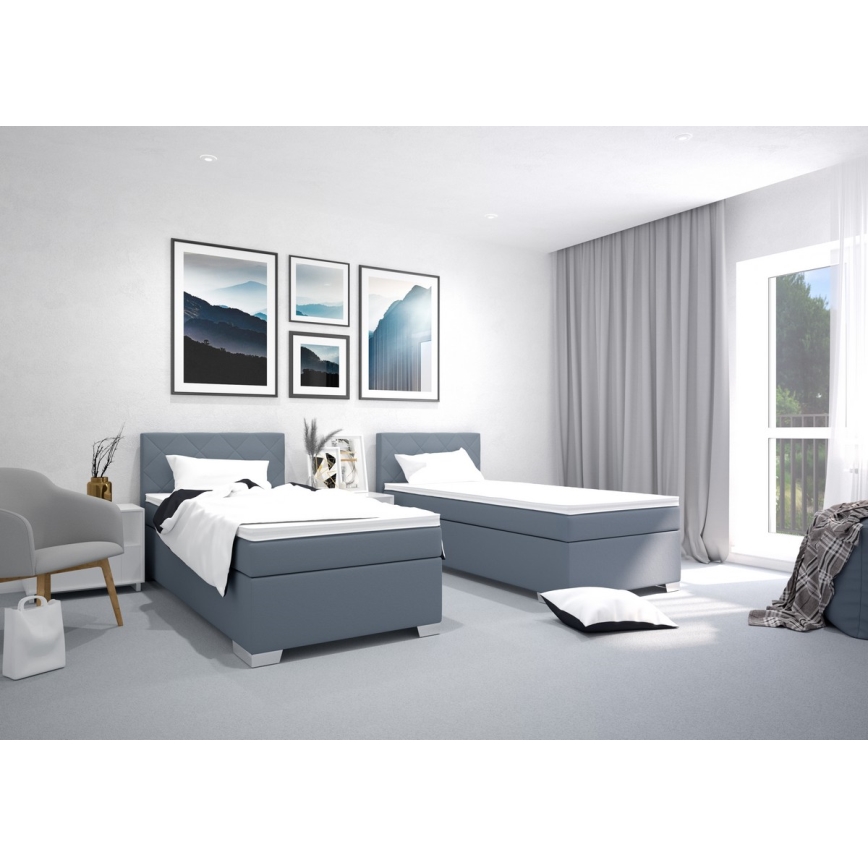 Polsterēta gulta ar matraci IDA 90x200 cm zila