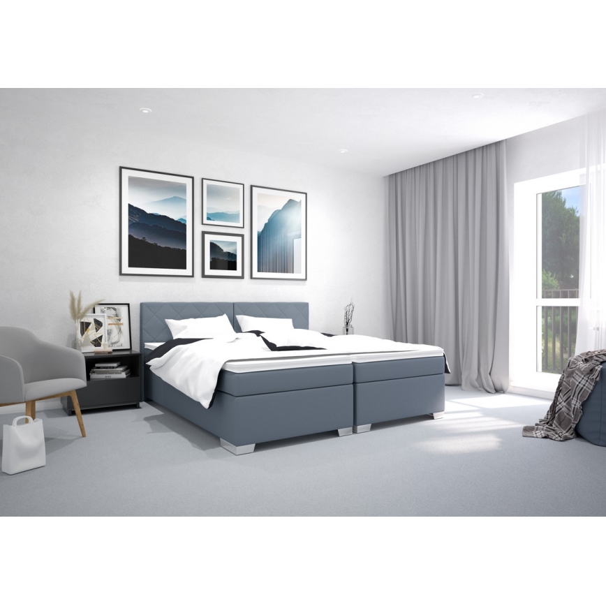 Polsterēta gulta ar matraci IDA 90x200 cm zila