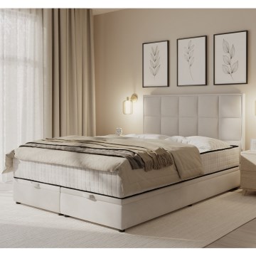 Polsterēta gulta ar matraci un glabāšanas vietu GRACE 180x200 cm, bēša krāsa