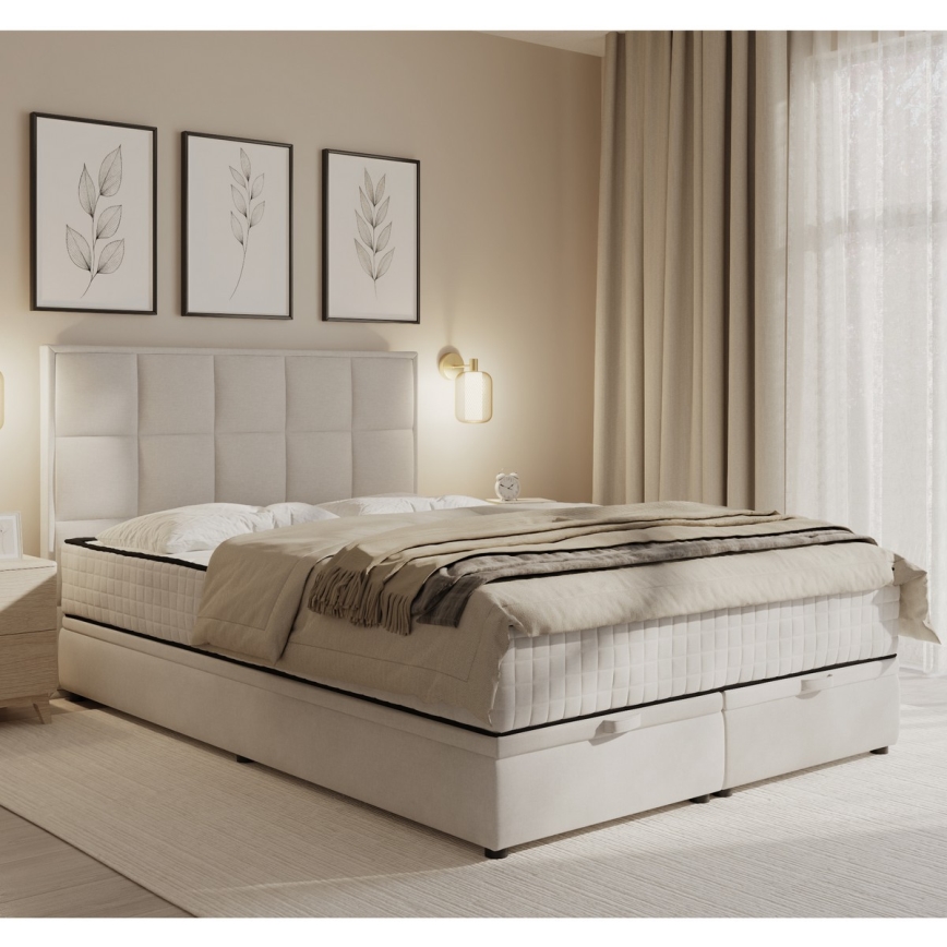 Polsterēta gulta ar matraci un glabāšanas vietu GRACE 180x200 cm, bēša krāsa