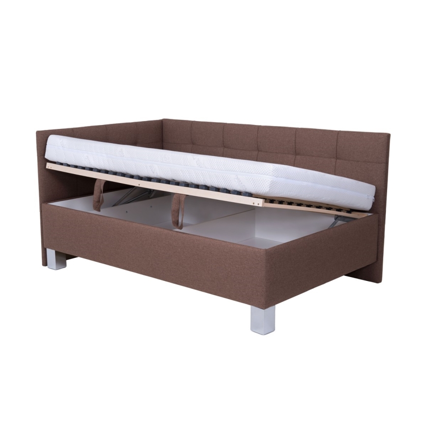 Polsterēta gulta ar matraci un uzglabāšanas nodalījumu MARIA PETITE 120x200 cm brūna