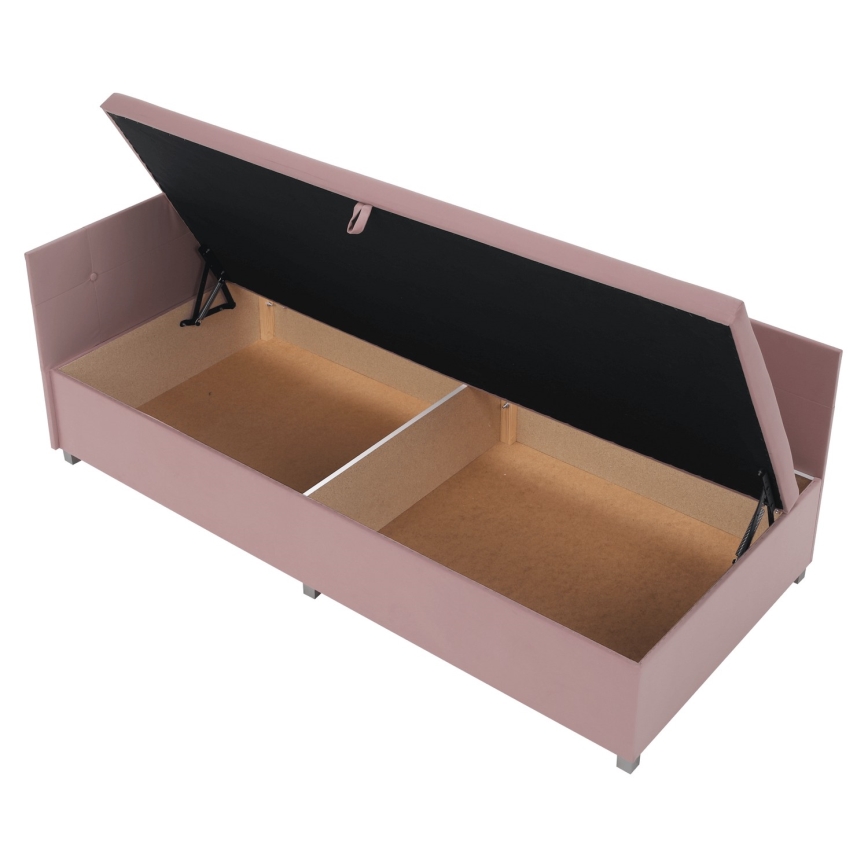 Polsterēta dīvāngulta ar universālu galvgali un ietilpīgu uzglabāšanas vietu AMSTERDAM 90x200 cm rozā