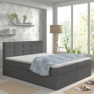 Polsterēta gulta EMBER 160x200 cm ar matraciem un virsmatraci (topper) un ietilpīgu uzglabāšanas nodalījumu, antracīts