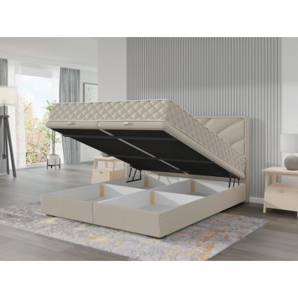 Polsterēta gulta ar matraci un glabāšanas vietu GINA 180x200 cm bēša