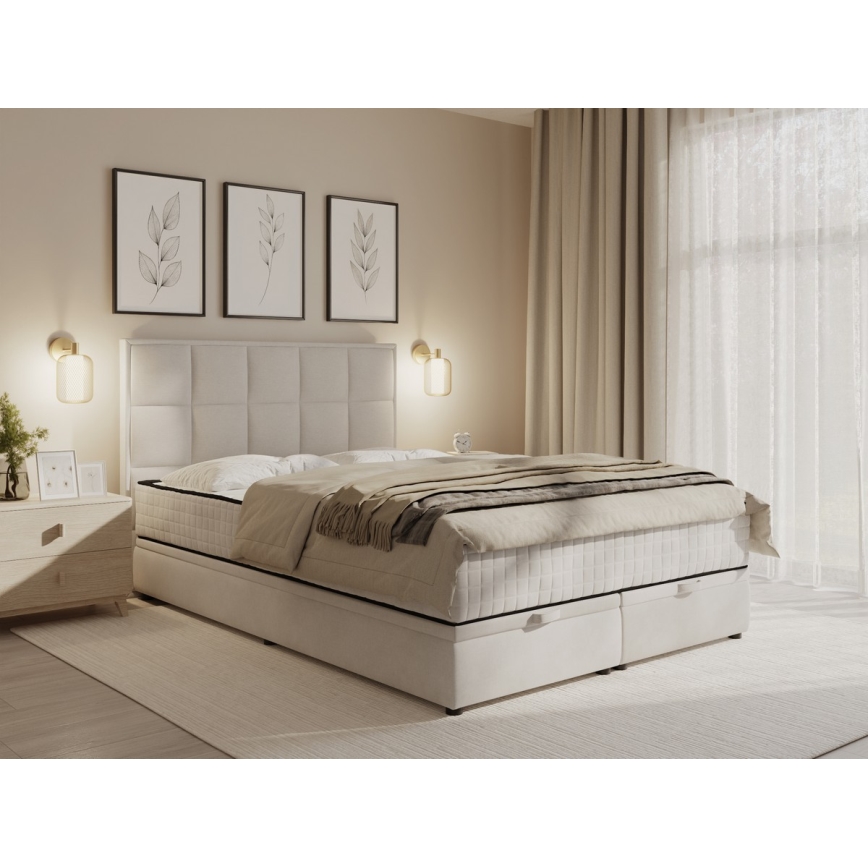 Polsterēta gulta ar matraci un glabāšanas nodalījumu GRACE 140x200 cm bēša