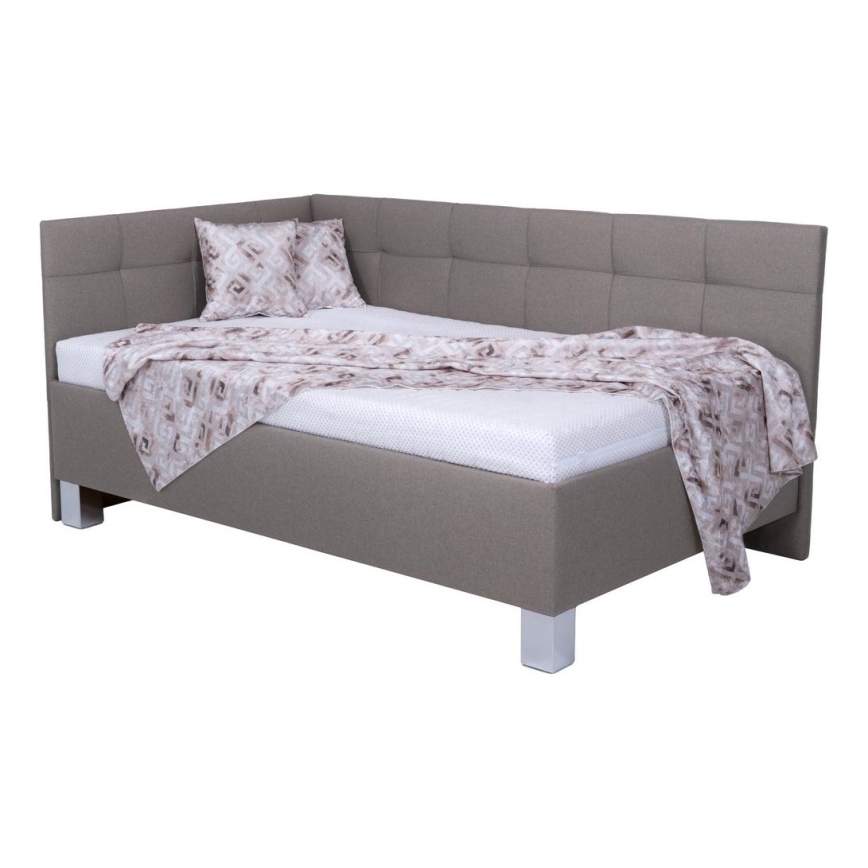 Polsterēta gulta MARIA PETITE 120x200 cm ar matraci un plašu uzglabāšanas nodalījumu, krāsa taupe