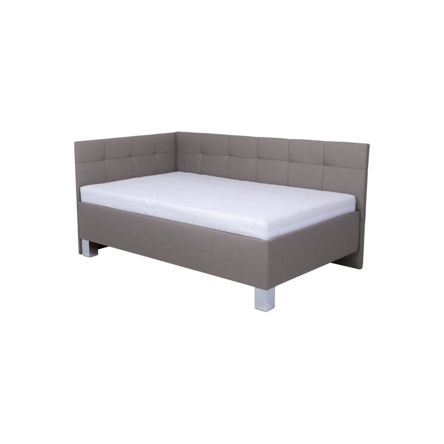 Polsterēta gulta MARIA PETITE 120x200 cm ar matraci un plašu uzglabāšanas nodalījumu, krāsa taupe