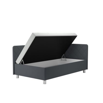 Polsterēta vienguļamā gulta ar uzglabāšanas nodalījumu un matraci EMILE, 110x200 cm, pelēka