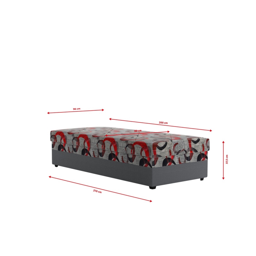 Polsterēta vienvietīga gulta ar uzglabāšanas nodalījumu ESTEL 90x200 cm pelēka