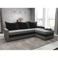 Polsterēts universāls izvelkams L-formas stūra dīvāns BRISTOL pelēks/melns