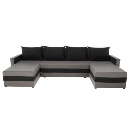 Polsterēts universāls izvelkams U formas dīvāns BRISTOL pelēks/melns