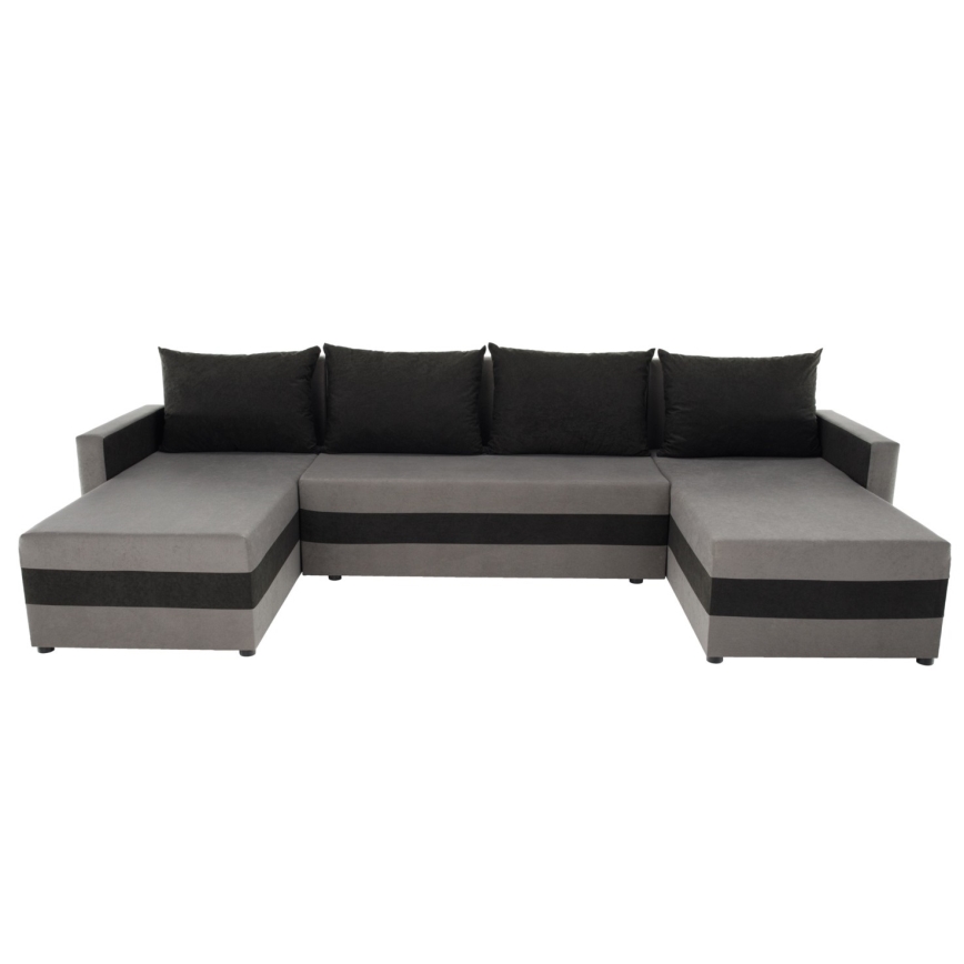 Polsterēts universāls izvelkams U formas dīvāns BRISTOL pelēks/melns