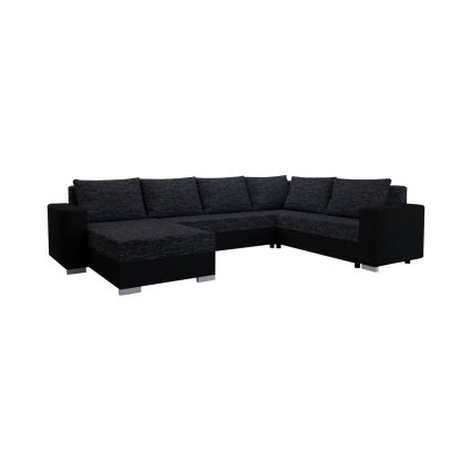 Polsterēts universāls U formas izvelkams dīvāns YORK melns/antracīts