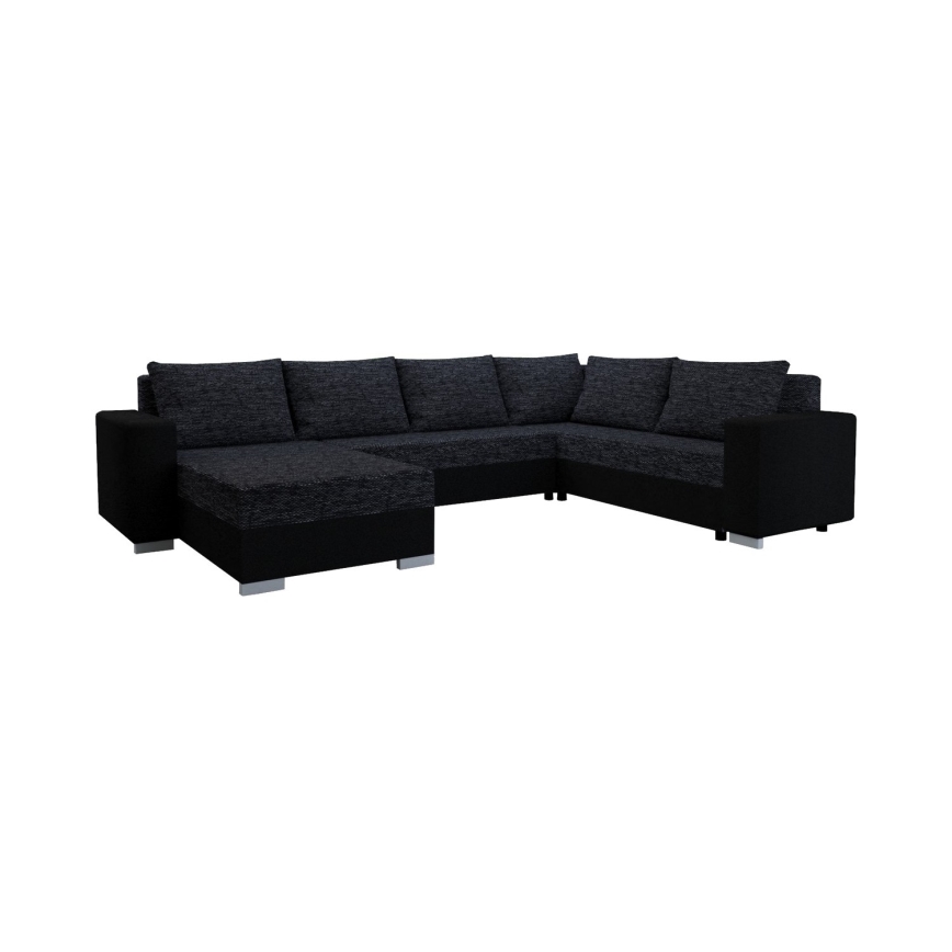 Polsterēts universāls U formas izvelkams dīvāns YORK melns/antracīts