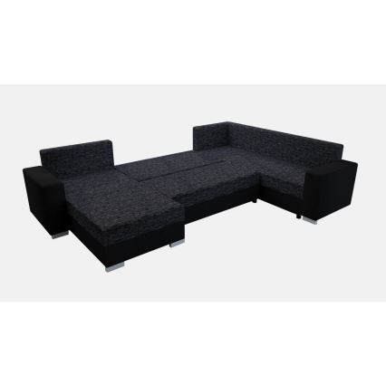 Polsterēts universāls U formas izvelkams dīvāns YORK melns/antracīts