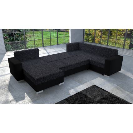 Polsterēts universāls U formas izvelkams dīvāns YORK melns/antracīts