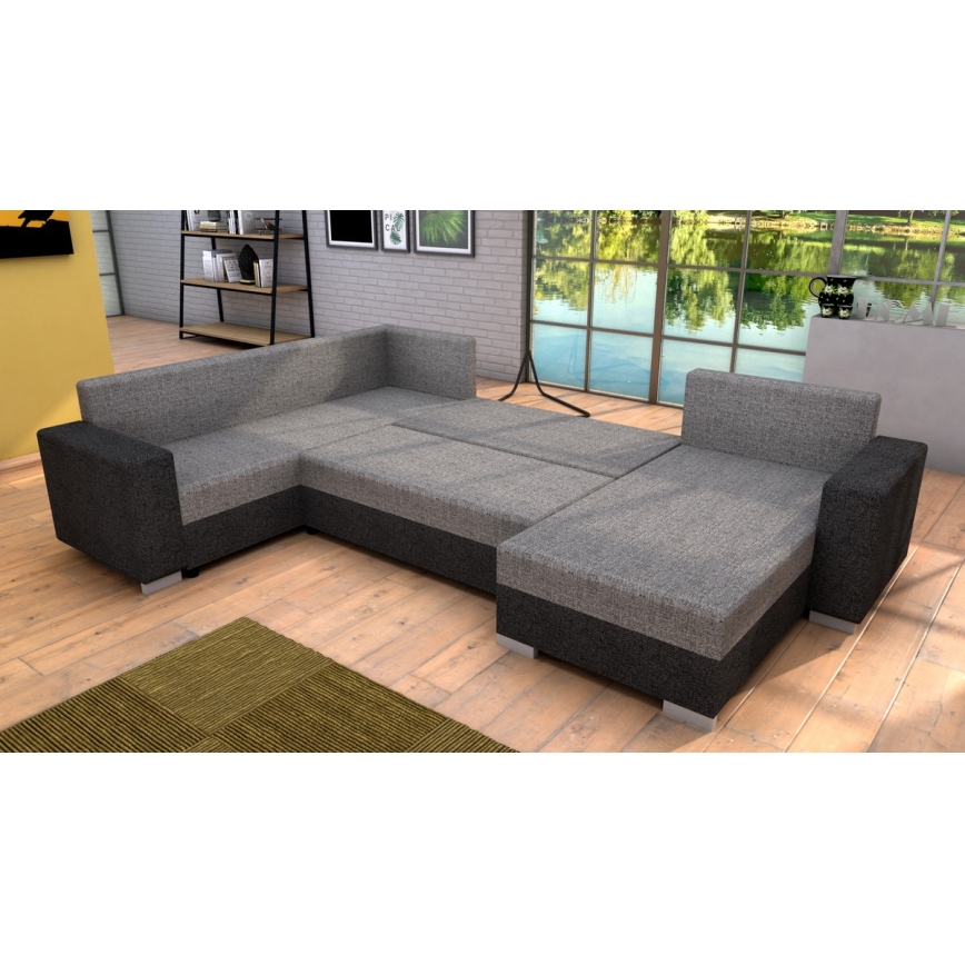 Polsterēts universāls U formas izvelkams dīvāns YORK pelēks/bēšs/brūns