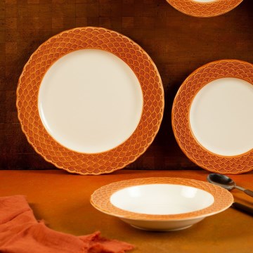 Porcelāna ēdienu komplekts, 24 gab., balts/oranžs