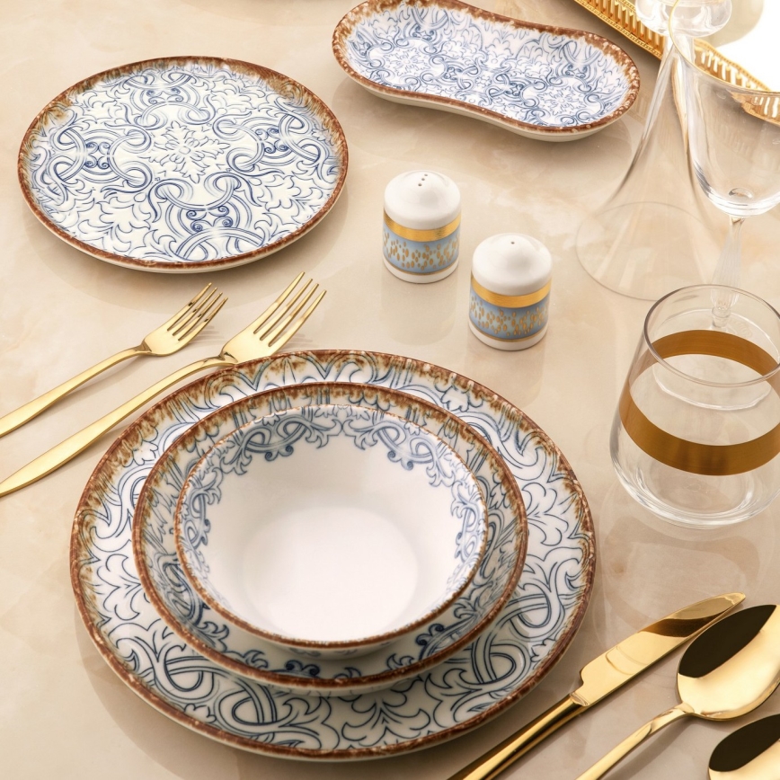 Porcelāna ēdienu komplekts 27 gab. zils/brūns/porcelāns