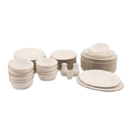 Porcelāna ēdienu trauku komplekts 54 daļas, balts/miedzains/kaula porcelāns