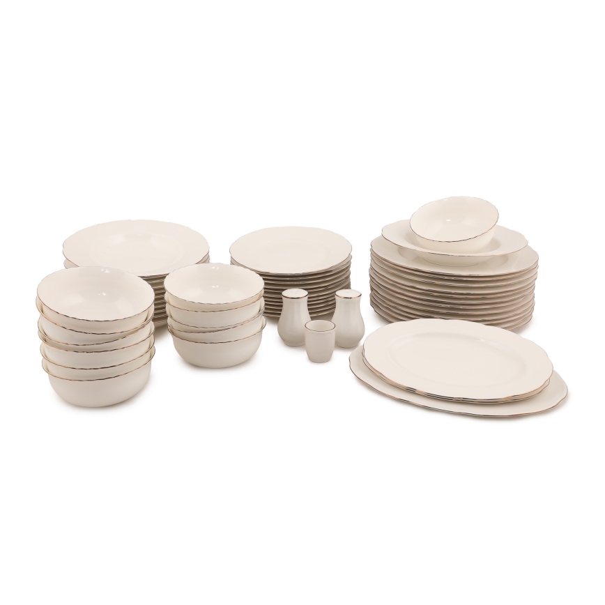 Porcelāna ēdienu trauku komplekts 54 daļas, balts/miedzains/kaula porcelāns