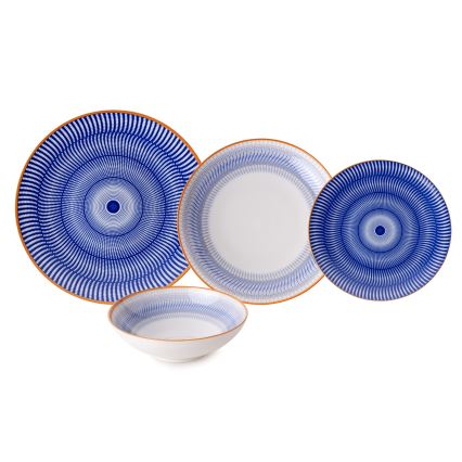 Porcelāna galda komplekts, 24 daļas, zilā/oranžā