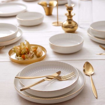 Porcelāna galda servīze, 18 gab., balta/zelta
